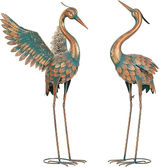 Extra-Large Metal Crane Statue, 36.8" Handcrafted Blue Heron Decor Sculptures with Stable U-Ground Stakes, Backyard Decoration, Metal Garden Bird Animal Yard Art, Lawn Ornament Decor