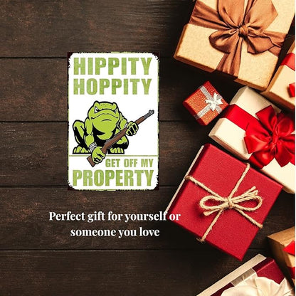 Funny No Trespassing Sign, Metal Warning Tin Signs, Hippity Hoppity Get Off My Property, Yard Sign Garage Farm Garden Wall Decor Sign Plaque Outdoor for Home Fence 8 X 12 Inches