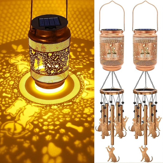 2 Pack Dog Solar Wind Chimes for Outside, Gifts for Mothers Day Mom Women Grandma Birthday Memorial Teacher, 32" Windchimes Outdoor Decor Hanging Solar Lantern for Garden Porch Patio Backyard