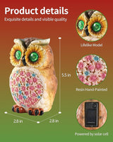 GoGnome Hand-Painted Resin Owl Figurine with Glow-in-The-Dark Eyes, Solar-Powered Garden Decor 5.5'' Lawn Ornaments Statue Gardening Gifts for Outside Yard Art Patio (Owl)