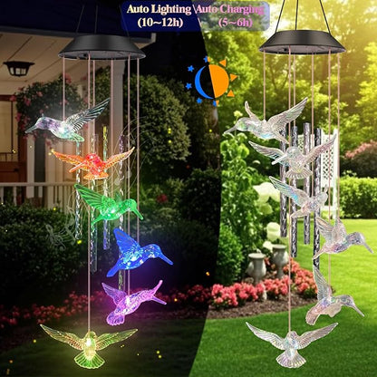 Hummingbird Solar Wind Chime lights,Unique Wind Chimes Gifts for Mom Women Grandma,Color Changing Solar Hummingbird lights Waterproof for Home Garden Yard Patio Windows Party Christmas Decor