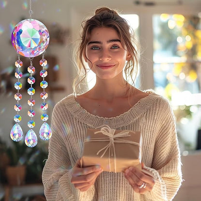 Crystal Suncatcher Ornament - Beautiful Hanging Decoration with Gift Box and Card, Perfect for Mother's Day Anniversary Christmas Birthdays for Women Friends Grandma Aunt Wife Girlfriend (Crystal)