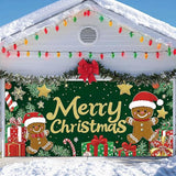 IVN Merry Christmas Garage Door Banner 13x6ft Festive Backdrop Gingerbread Cookie Gifts Green Photo Prop Background for Joyful Holiday Yard Door Cover Background Outdoor Winter Scene