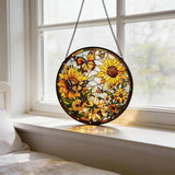 Stained Glass Sun Catcher,Sun FlowersStained Glass Window Hanging Garden Decor,Sun Catchers Indoor Window,Whimsical Decoration for Home Backyard Patio Lawn Porch with 6.3 INCH