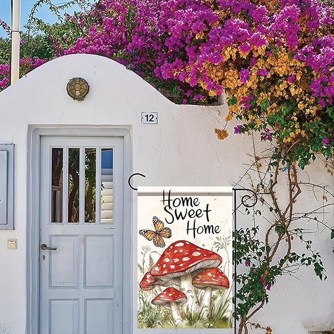 Mushroom Garden Flag 12x18 Inch Double Sided Spring Summer Welcome Mushroom Yard Flag Seasonal Farmhouse Decor Garden Lawn Yard Outdoor Decorations