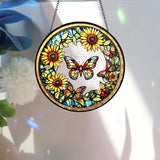 Bimkole Sunflower Stained Glass Suncatcher Window Hanging - Butterfly Design for Indoor Window or Doorway Decoration - 7.87x7.87 inch with Chain and Hook - Unique Home Decor Gift