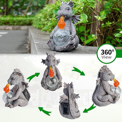 mopha Solar Garden Outdoor Statues Dragon Holding Magic Orb with Solar LED Lights Lawn Décor Dragon Sculpture for Garden Yard Lawn Balcony and Home, for Women