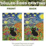 Spring Cat Garden Flag Van Gogh Style Black Cats Yard Falgs Vibrant Starry Night Floral Colorful Summer Artistic Kitty Flower Field House Banner for Porch Patio Lawn Pathway 12x18 Inch