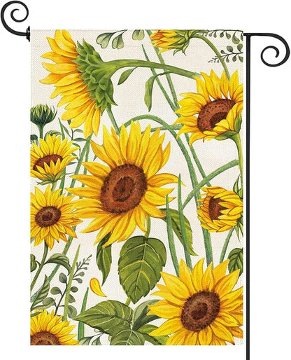 Baccessor Spring Summer Sunflower Garden Flag 12.5 x 18 Inch Double Sided Burlap Summer Yellow Flower Green Leaf Farmhouse Small Yard Flag Summer Holiday Seasonal Outdoor Outside Decoration