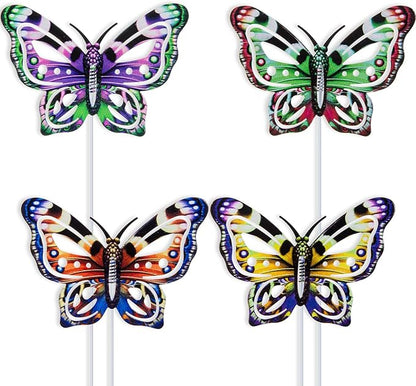 4Pcs Butterfly Garden Stakes Decor, Colorful Butterflies Decorations, Metal Yard Art for Outdoor Lawn Porch Pathway Yard Patio Plant Pot Ornaments (Butterfly- A)