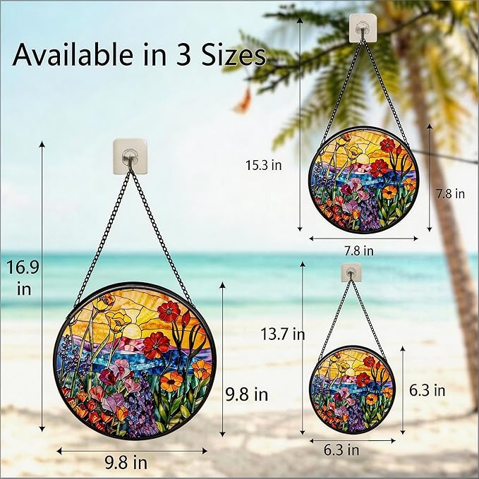 Stained Glass Sun Catcher,Wild FlowersStained Glass Window Hanging Garden Decor,Sun Catchers Indoor Window,Whimsical Decoration for Home Backyard Patio Lawn Porch with 9.8 INCH