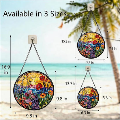 Stained Glass Sun Catcher,Wild FlowersStained Glass Window Hanging Garden Decor,Sun Catchers Indoor Window,Whimsical Decoration for Home Backyard Patio Lawn Porch with 6.3 INCH
