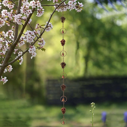 3.6 Feet Pinecone Rain Chains Gutters, Pinecone Shaped Iron Metal Downpipe Outside Catcher, Decorative Pine Cones and Bells Adjustable Hanging Rainchain for Indoor & Outdoor for Garden Decoration