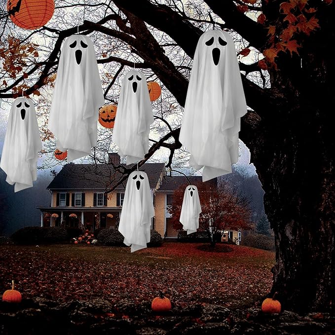 Bunny Chorus Halloween Decorations Outdoor Hanging Ghosts, 6Pcs Cute Hanging Light up Ghosts, Halloween Decorations for Home Patio Yard Lawn Tree Party Garden Porch Decor Indoor Outdoor