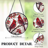 Cardinal Bird Stained Glass Window Hanging, Red Cardinal Flower Sun Catchers Indoor Window Round Glass Wall Art Decor, Bird Suncatcher Wall Hanging Decorations, Gardening & Lawn Care
