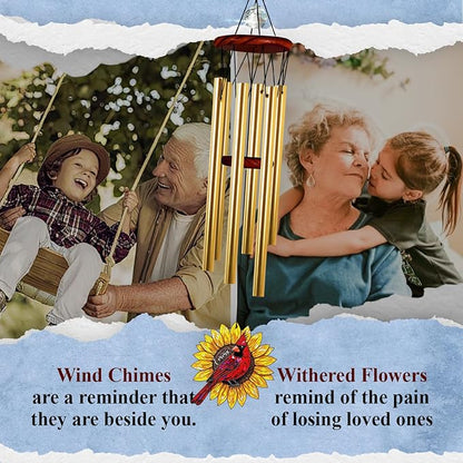 Personalized Memorial Wind Chimes for Loss of Loved One, Custom Crystal Sunflower Cardinal Memory Ornament, Remembrance Gifts for Loss of Mother Dad, Sympathy Suncatcher Windchimes, Garden Décor