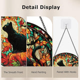 Stained Glass Window Hanging, Halloween Decorations Black Cat Maple Leaf Suncatcher for Doors Garden Indoor Funny Spooky Sun Catchers Gothic Decor for Women, Men, and Mom 7.8 in