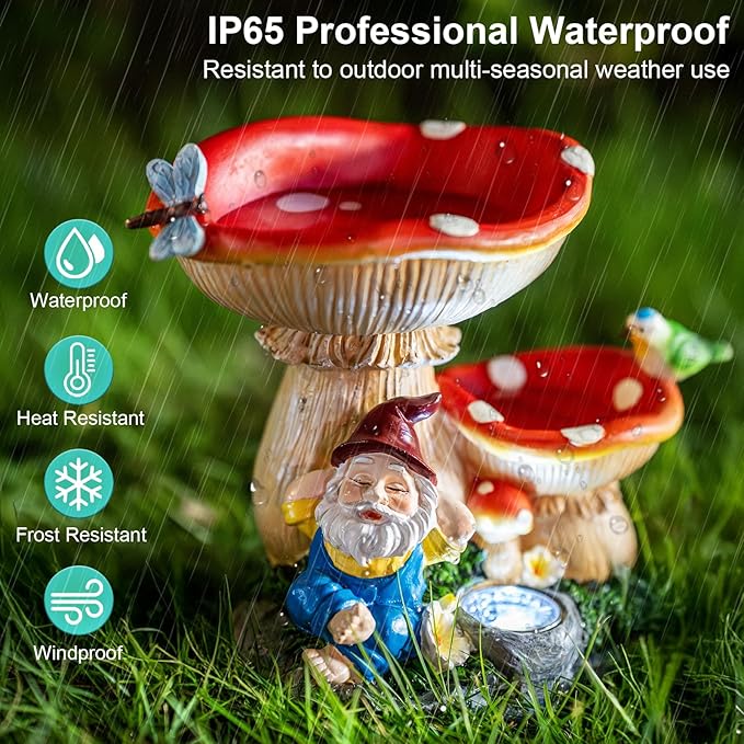 ZQQLITE Solar Gnome Statues Figurine Lights - Garden Lighting Outdoor Decorations, Gnome Sleeping Under Mushroom, Yard Art Lawn Ornaments for Porch Patio Balcony - Gnome Gifts for Women Mom