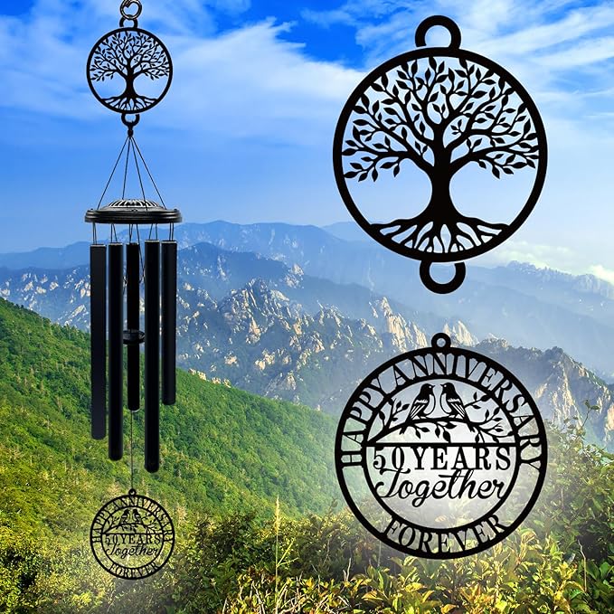 50th Wedding Anniversary Wind Chime Gifts for Parents Couple Husband Wife Friends Keepsake Decoration for Home or Garden