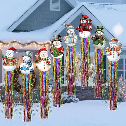 DoubleFill 8pcs Christmas Windsocks Outdoor Hanging Decorations with Tassels Snowman Yard Decorations for Outside 3.3ft Xmas Decorative Signs for Wall Tree Home Lawn Yard Party Supplies Garden Decor