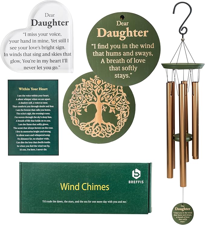Memorial Wind Chime for Loss of Daughter, 31" Wooden Sympathy Wind Chime for Outside, in Memory Bereavement Condolences Remembrance Sympathy Gift for Funeral, Sentimental Memorial Gift for Family