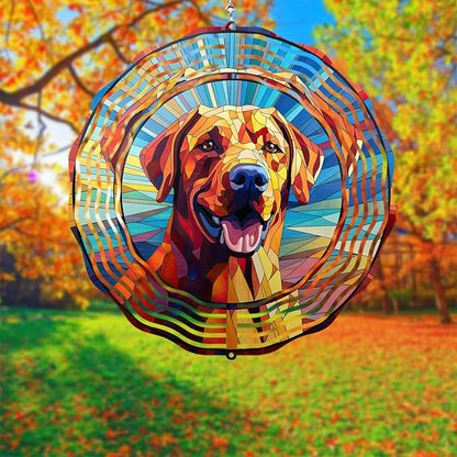Labrador Retriever Wind Spinner Dog Memorial Gifts, Vibrant 3D Kinetic Aluminum Metal Yard Art, Loss of Dogs Sympathy Gifts, Hanging Outdoor Garden Decor, 8" Wind Sculptures for Patio, Porch (LR 7)