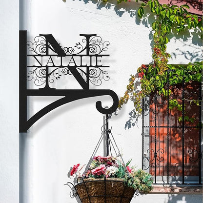 Custom Family Name Hanging Bracket Indoor and Outdoor | Personalized Initials Flower Hangers Gifts for Mother | Customizable 10 Inch Metal Plant Hanger | Plant Hook for Bird Feeder Wind Chime