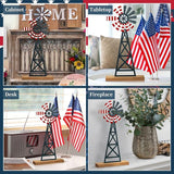 Tandefio 1 Pcs Patriotic Farmhouse Windmill Table Top 11.8 Inch Metal Rustic 4th of July Vintage Desk Shelf Decor Farmhouse American Red White Blue Windmill for 250th Anniversary Memorial Day Home