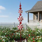 Red Candy Wind Spinner Mother's Day Outdoor Decorations,52 Inch Metal Wind Spinner Outdoor Decoration for Yard Art and Garden Lawn Ornaments，Outdoor Mother's Day Decorations Yard and Lawn Ornaments