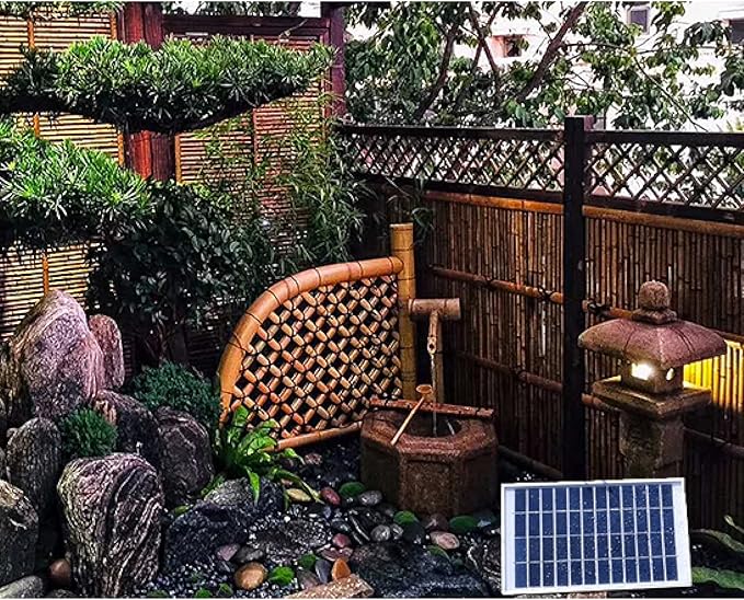 Bamboo Fountain Decor, Bird Bath Fountain, Solar Water Fountain, with Solar Water Fountain Pump, for Bird Bath, Fish Tank, Pond, Garden,D