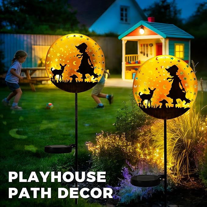 Solar Garden Lights, Metal Shepherdess Sculpture Pathway Stakes, Waterproof Outdoor Decorative Lights for Yard Patio Garden Porch, Gifts for Women Mom, 1 Pack