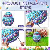DoubleFill 3 Pcs Easter Decorations Outdoor 3D Metal Easter Eggs Yard Signs Decorative Garden Stakes Eggs Bunny Lawn Decorations Yard Decor for Spring Ornament Lawn Pathway Garden(Crayon Style)