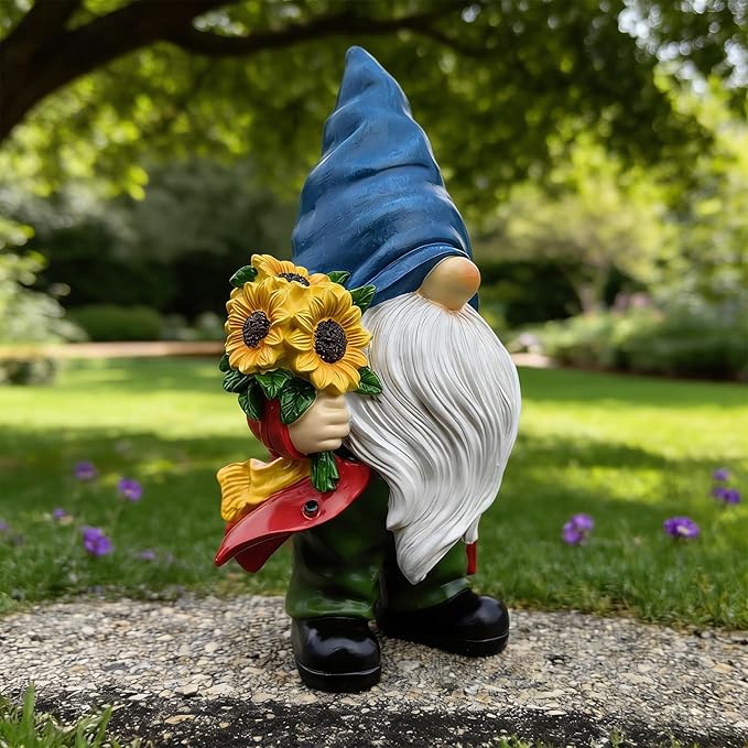 Garden Gnome Outdoor Sunflower Faceless Gnome Statue - Funny Garden Decor for Patio, Lawn, Yard, Balcony, Indoor Home Office Shelves Figurines Ornament Decorations, Mom Grandma Sisters Gifts