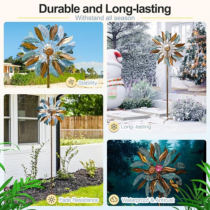 Lariander Solar Wind Spinners 87 Inch Extra Large Metal for Yard, Garden Decor Yard Art Windmills for Outdoor