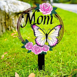 Butterfly Memorial Grave Stake for Mom - Metal Cemetery Decoration with MOM Letters, Sympathy Grave Marker, Rust-Resistant Outdoor Tribute(Butterfly Mom)