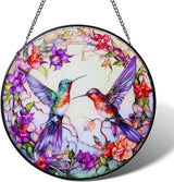 Stained Glass Window Hanging Hummingbird Sun Catcher Indoor and Outdoor, Window Garden Decor Art, Stained Glass Suncathers, Hummingbird Gifts for Women,Mom, Grandma and Wife 7.8’’ Purple