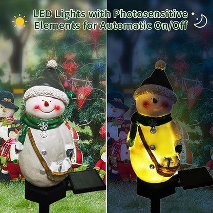 QH & Garden Resin Snowman Solar Lights Outdoor Waterproof - Christmas Garden Stake Lights for Outdoor Christmas Decorations, Snowman Stake Landscape Lamp for Patio Yard