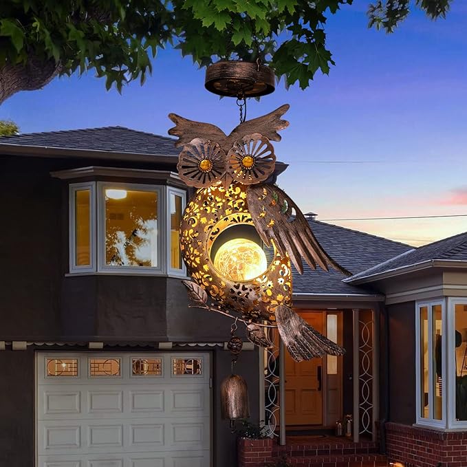 Beautyard Solar Wind Chimes Outdoor Owl Mom Wife Hanging Lanterns Christmas Decorations Solar Lights for Outside Garden Yard Art Unique Birthday Gifts