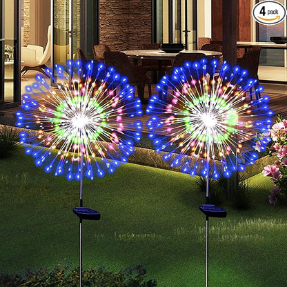 Solar Garden Firework Lights Outdoor Waterproof 2 Pack Solar Powered Art Stake Twinkle Lighting Outside Solar Lights Upgrad 180 LED Sparklers Lights for Yard Party Decorations (Colorful)