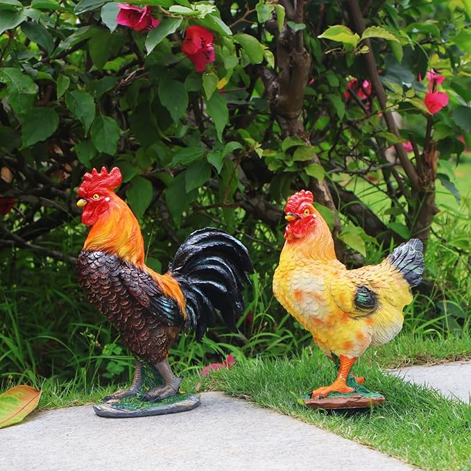 Rooster Garden Statue Decorations, Outdoor Sculpture Chicken Farm Animals Decoration, Chicken Gift Home Decor for Backyard Patio & Lawn Ornaments (Rooster)