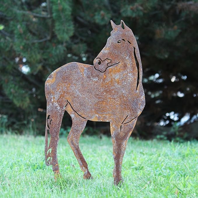 Corten Steel Horse Silhouette Rusting Yard Stake