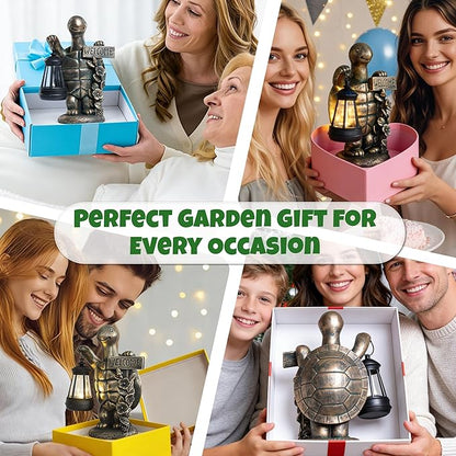 Solar Garden Statues, Resin Turtle Statue w/ Welcome Sign, Waterproof Figurine Solar Latern for Outside Yard Outdoor Home Patio Lawn Decor, Solar Animal Lights for Adults Women Birthday Easter Gifts