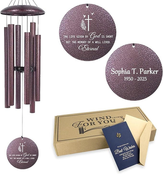 Personalized Engraved Wind Chimes for Loss of Mom Dad, Memorial Deep Tone Wind Chimes Gifts for Outside, Sympathy Gifts for Bereavement Condolence, Produced in USA