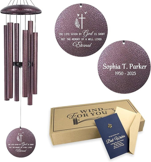 Personalized Engraved Wind Chimes for Loss of Mom Dad, Memorial Deep Tone Wind Chimes Gifts for Outside, Sympathy Gifts for Bereavement Condolence, Produced in USA