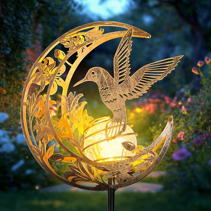 JOBOSI Solar Moon Hummingbird Decorative Light Gift Portable Decorative Ground Stake Light, Gifts for Women Mom Grandmothers, Garden Lawn Decor Christmas & New Year Gift