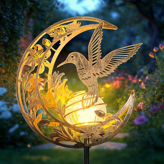 Waterproof Outdoor Solar Light，Hummingbird Solar Light，Moon Hummingbird SolarLight，Solar Butterfly Floor Lamp for Garden, Yard, Patio Decor, Auto On/Off, Unique Gift for Mom, Grandma