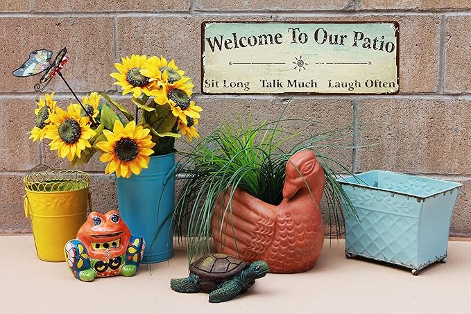 Welcome to Our Patio Sign decorations outdoor, Patio Decor Outside Vintage Metal Tin sign Backyard Wall Decor back porch Accessories 16x6 Inches