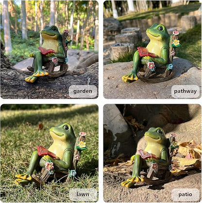 Solar Garden Statues Miniature Frog Figurine Thanksgiving Decor with Succulents and 7 LED Lights Outdoor for Patio Yard Balcony Lawn - Unique Housewarming Birthday Gifts for Women Mom Family Friends
