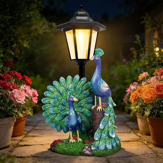 Solar Peacock Decor Outdoor, Garden Statue with Lantern for Patio Lawn Pathway Landscape Decoration Gift Gifts for Mother's Day Birthday Housewarming
