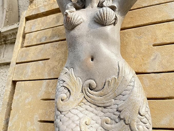 GRASOLAR 39 Inch Tall Mermaid Wall Mounted Sculpture, Wall Decoration, Outdoor Garden Statue, Mermaid Hook, Wall Art, Courtyard Backyard Decor